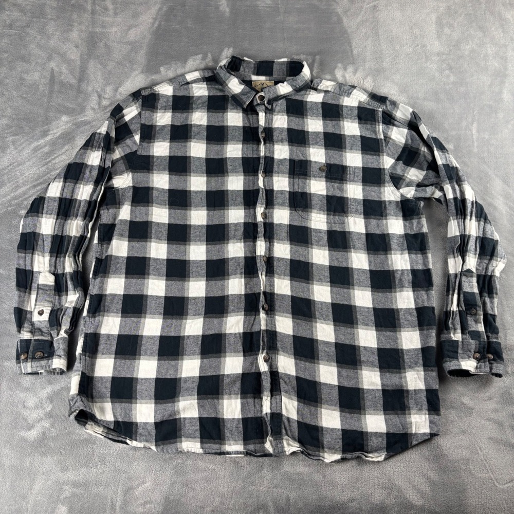 Blue Mountain Mens Black White Plaid Flannel Shirt Long Sleeve‎ Button Up XLT